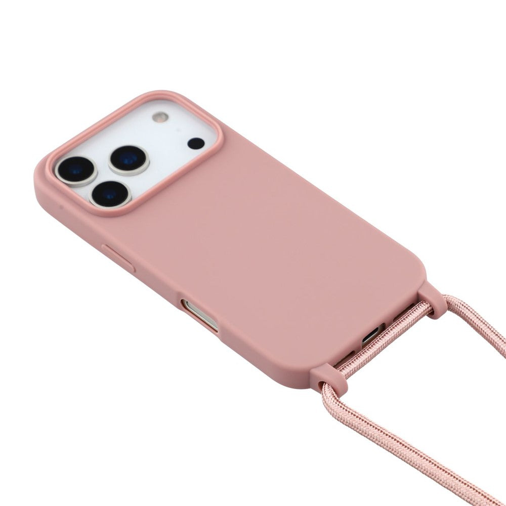 For iPhone 17 Pro Max Case TPU Soft Shockproof Phone Cover with Adjustable Lanyard - Deep Pink