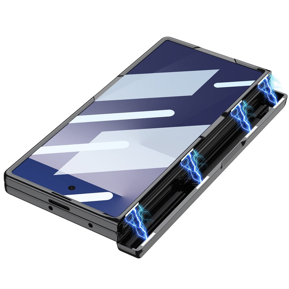 GKK For Samsung Galaxy Z Fold7 5G Crystal Clear Case Magnetic Hinge Protection PC Tempered Glass Kickstand Phone Cover - Silver