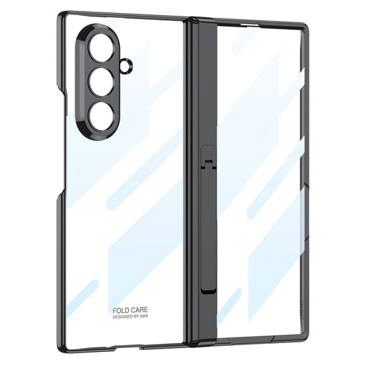 GKK For Samsung Galaxy Z Fold7 5G Crystal Clear Case Magnetic Hinge Protection PC Tempered Glass Kickstand Phone Cover - Black