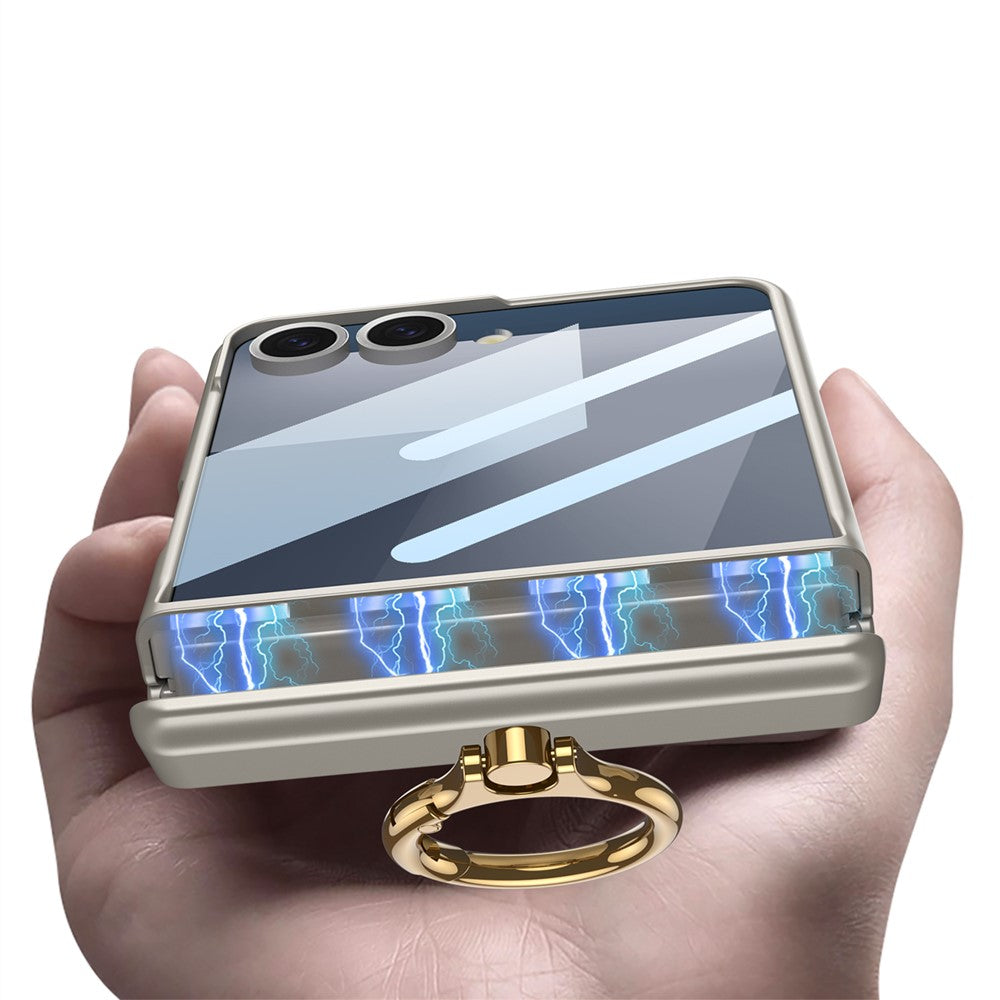 GKK For Samsung Galaxy Z Flip7 5G Magnetic Case with Ring Holder PC Tempered Glass Film Phone Cover - Titanium Grey
