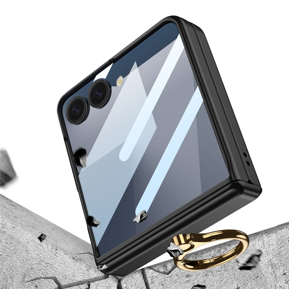 GKK For Samsung Galaxy Z Flip7 5G Magnetic Case with Ring Holder PC Tempered Glass Film Phone Cover - Titanium Grey