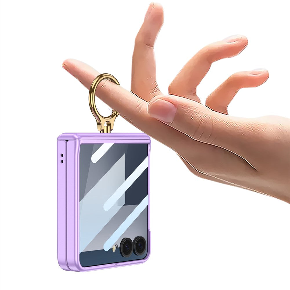 GKK For Samsung Galaxy Z Flip7 5G Magnetic Case with Ring Holder PC Tempered Glass Film Phone Cover - Silver