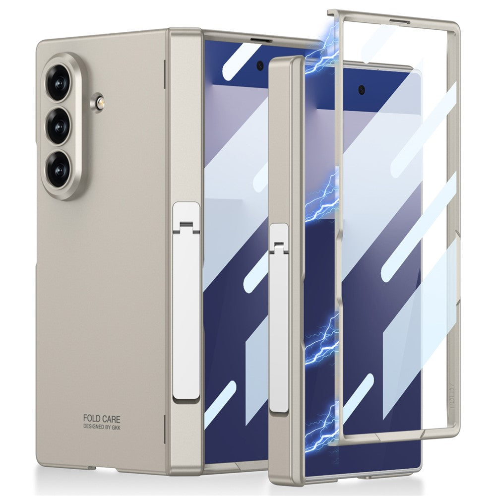 GKK For Samsung Galaxy Z Fold7 5G Case Magnetic Hinge Protection PC + Tempered Glass Kickstand Phone Cover - Titanium Grey