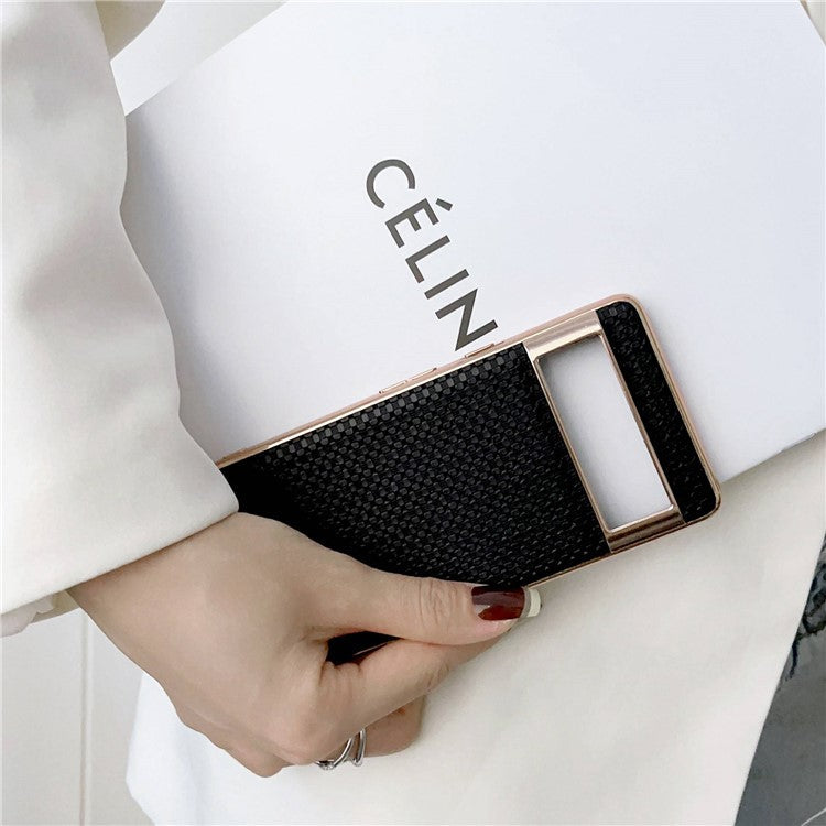 For Google Pixel 7 Pro 5G Anti-fall Textured Genuine Leather Coated TPU Phone Case Nano Electroplating Cell Phone Back Cover - Black