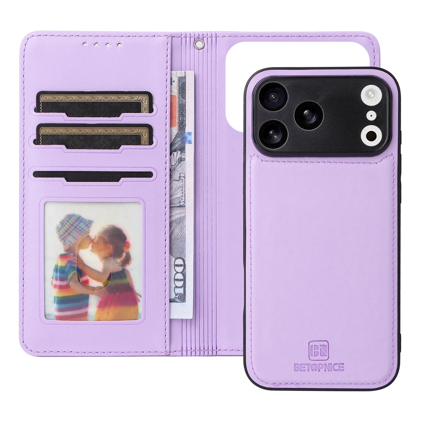 For iPhone 17 Pro Max Magnetic Case BETOPNICE Detachable PU Leather Phone Cover with Strap - Purple