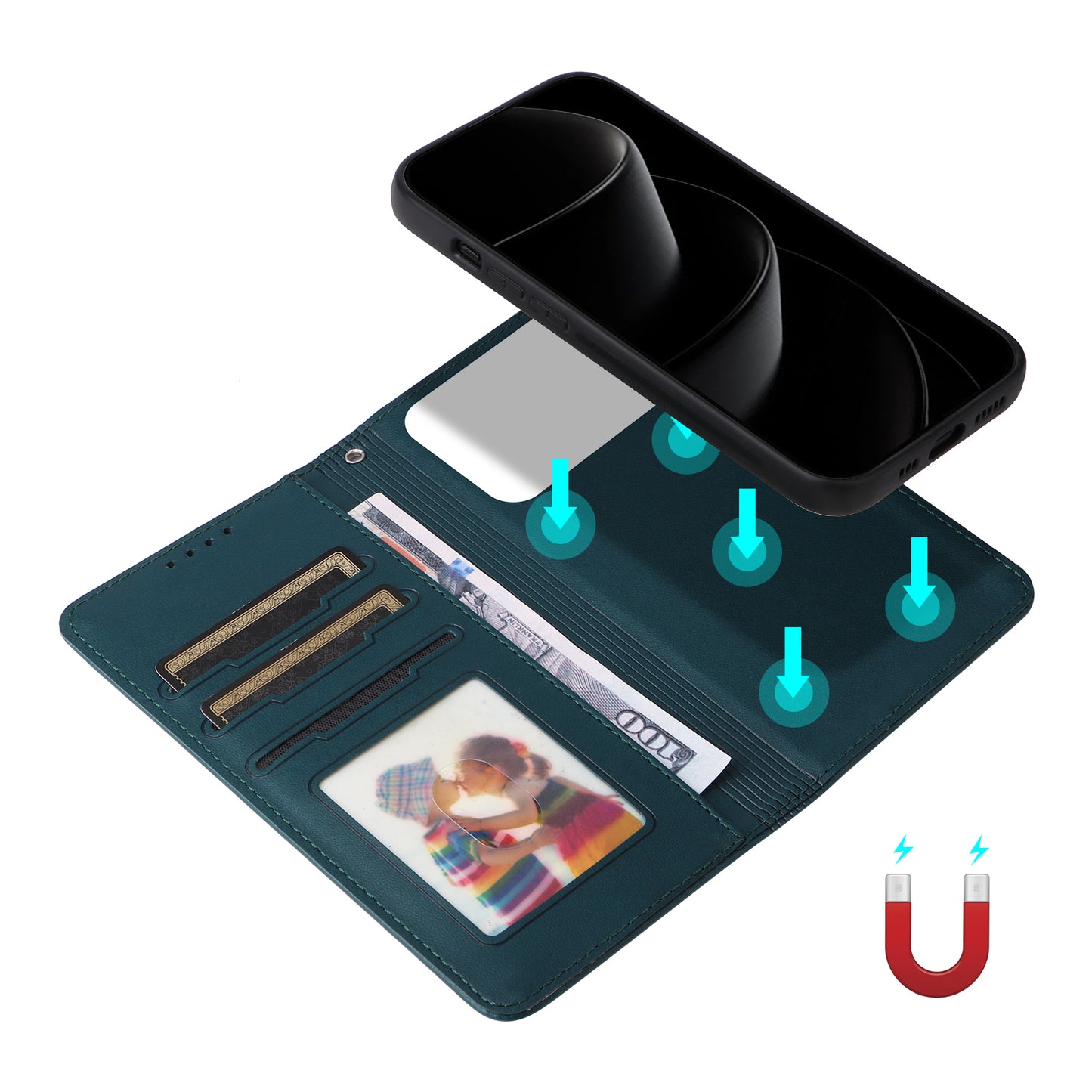 For iPhone 17 Pro Max Magnetic Case BETOPNICE Detachable PU Leather Phone Cover with Strap - Green