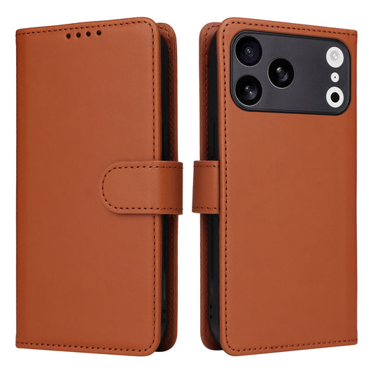 For iPhone 17 Pro Max Magnetic Case BETOPNICE Detachable PU Leather Phone Cover with Strap - Brown