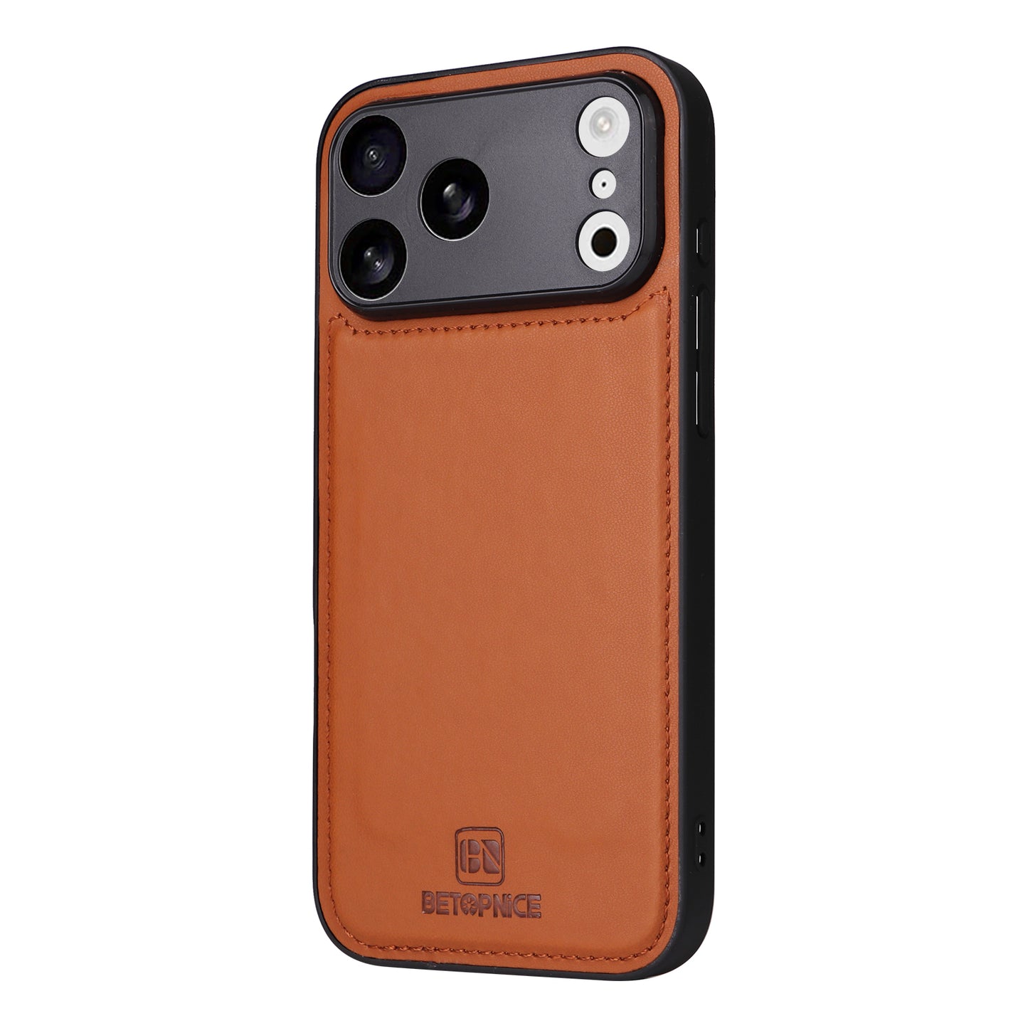 For iPhone 17 Pro Max Magnetic Case BETOPNICE Detachable PU Leather Phone Cover with Strap - Brown