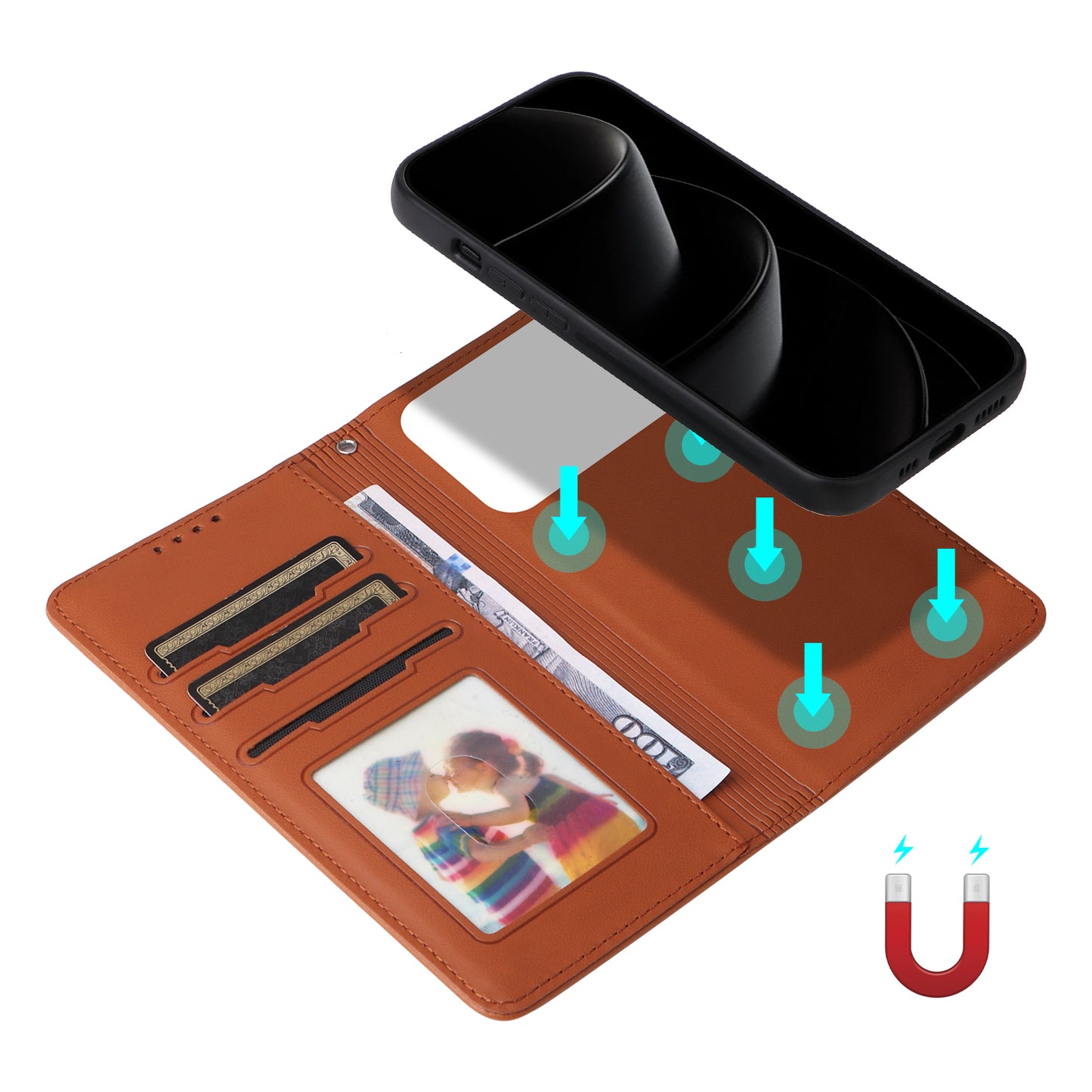 For iPhone 17 Pro Max Magnetic Case BETOPNICE Detachable PU Leather Phone Cover with Strap - Brown