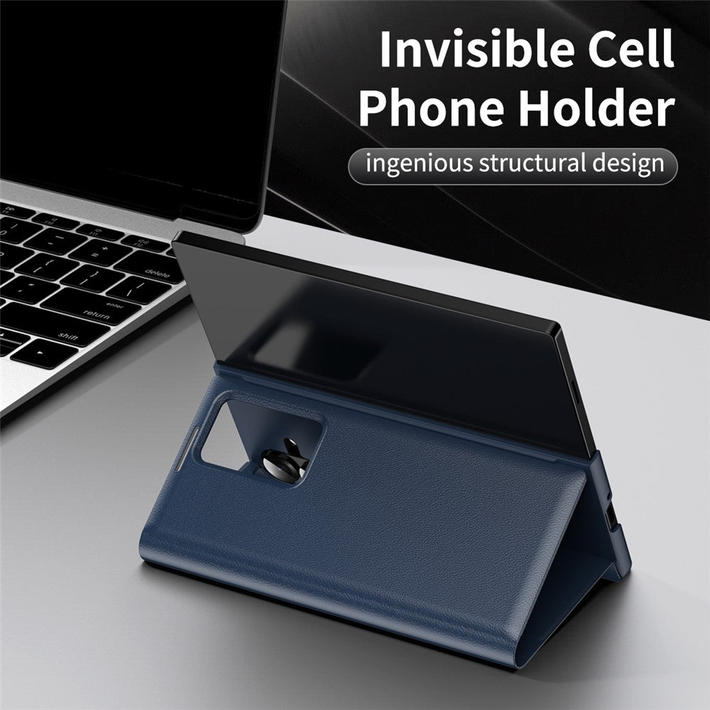 For Samsung Galaxy Z Fold7 5G Case with Card Holder Smart View Window Leather Phone Cover - Sapphire