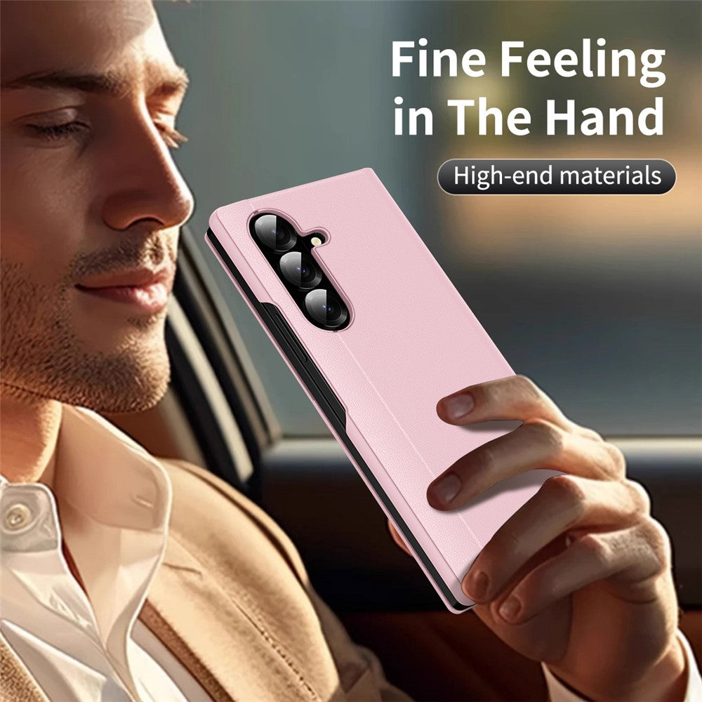 For Samsung Galaxy Z Fold7 5G Case with Card Holder Smart View Window Leather Phone Cover - Pink