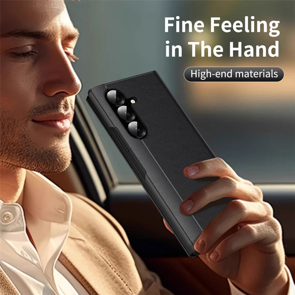 For Samsung Galaxy Z Fold7 5G Case with Card Holder Smart View Window Leather Phone Cover - Black
