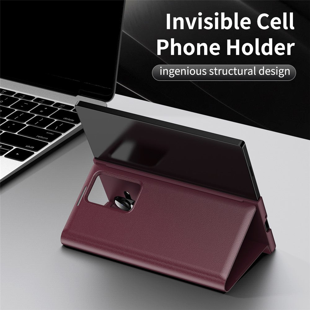 For Samsung Galaxy Z Fold7 5G Case with Card Holder Smart View Window Leather Phone Cover - Wine Red