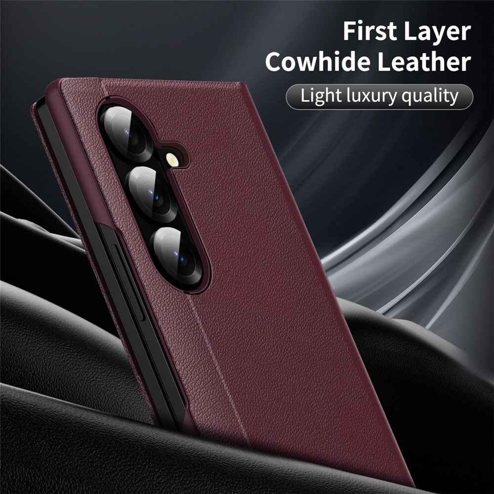 For Samsung Galaxy Z Fold7 5G Case with Card Holder Smart View Window Leather Phone Cover - Wine Red