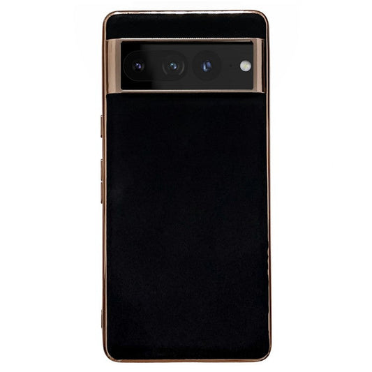 Cell Phone Back Cover for Google Pixel 7 Pro 5G, Nano Electroplating Genuine Leather Coated TPU Phone Case - Black