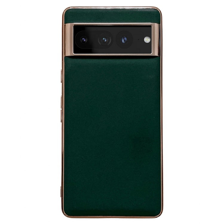 Cell Phone Back Cover for Google Pixel 7 Pro 5G, Nano Electroplating Genuine Leather Coated TPU Phone Case - Green