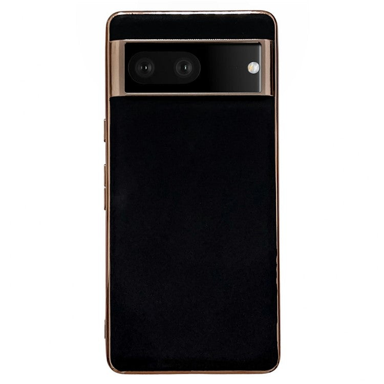 Cell Phone Back Cover for Google Pixel 7 5G, Drop Protection Nano Electroplating Genuine Leather Coated TPU Phone Case - Black