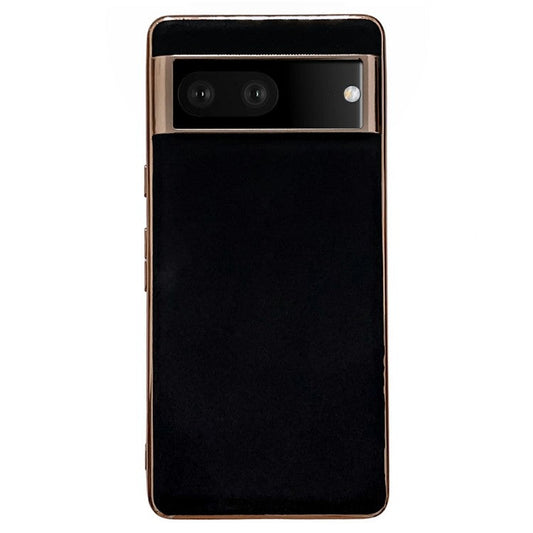 Cell Phone Back Cover for Google Pixel 7 5G, Drop Protection Nano Electroplating Genuine Leather Coated TPU Phone Case - Black