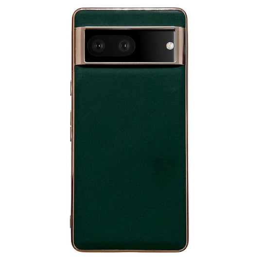 Cell Phone Back Cover for Google Pixel 7 5G, Drop Protection Nano Electroplating Genuine Leather Coated TPU Phone Case - Green