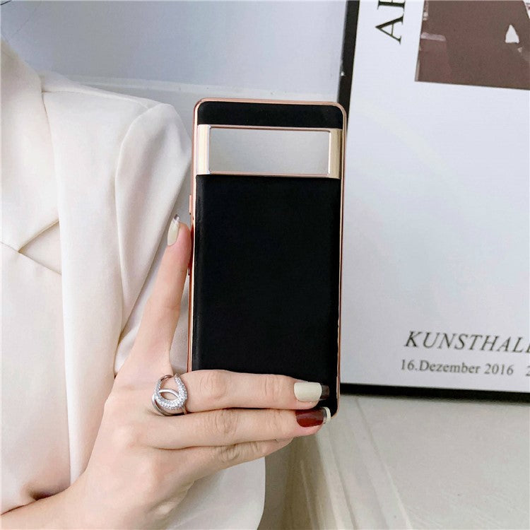 Cell Phone Back Cover for Google Pixel 7 5G, Drop Protection Nano Electroplating Genuine Leather Coated TPU Phone Case - Green