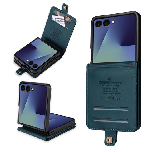 For Samsung Galaxy Z Flip7 5G Phone Cases YIKATU Magnetic Closure PU Leather Mobile Cover - Green