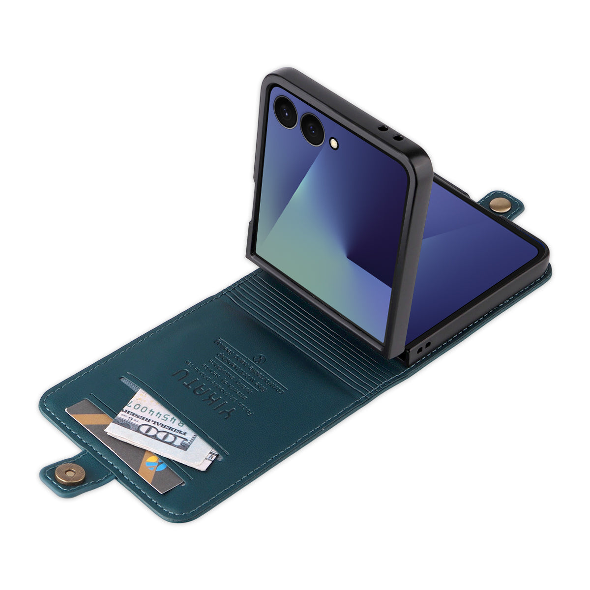 For Samsung Galaxy Z Flip7 5G Phone Cases YIKATU Magnetic Closure PU Leather Mobile Cover - Green