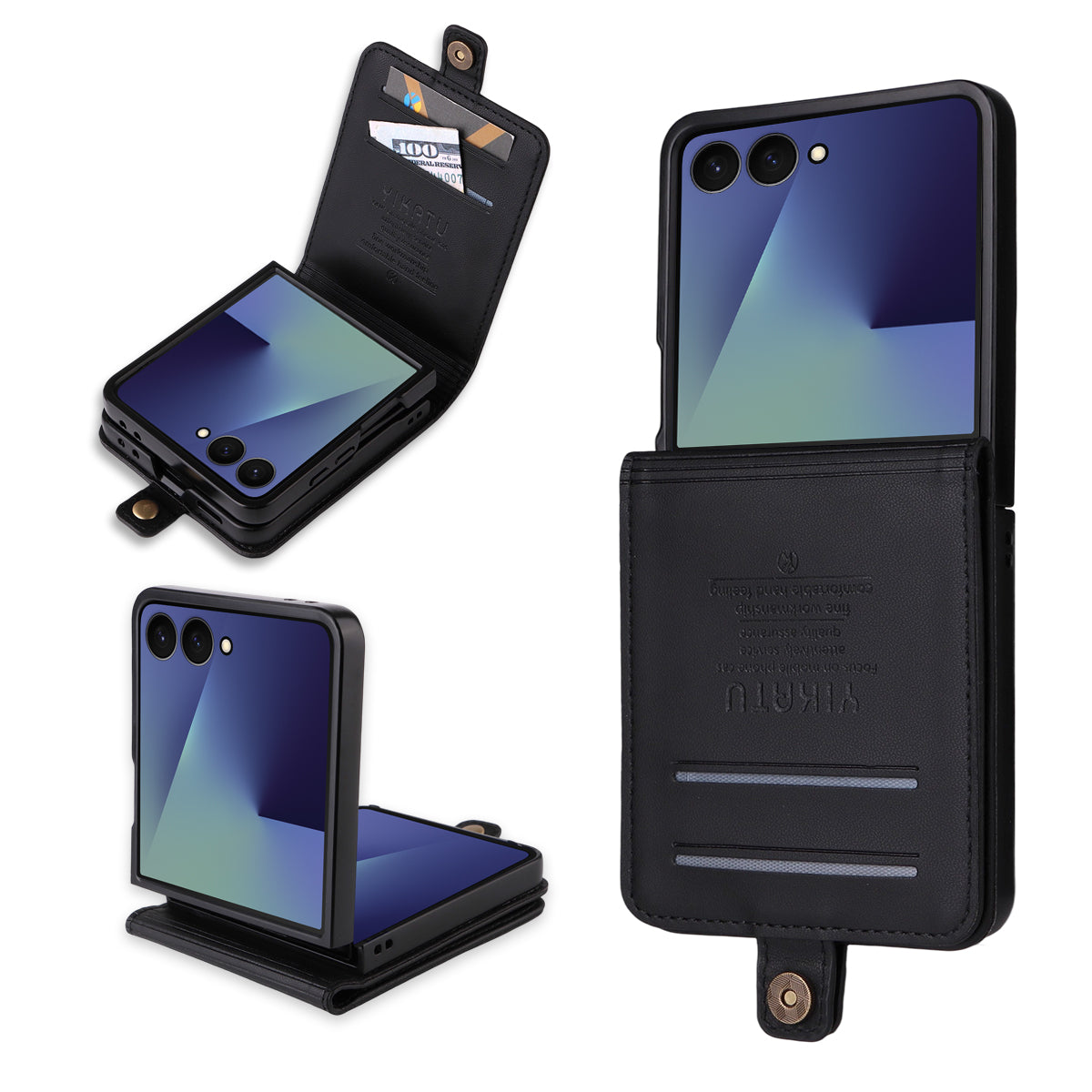 For Samsung Galaxy Z Flip7 5G Phone Cases YIKATU Magnetic Closure PU Leather Mobile Cover - Black