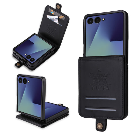 For Samsung Galaxy Z Flip7 5G Phone Cases YIKATU Magnetic Closure PU Leather Mobile Cover - Black