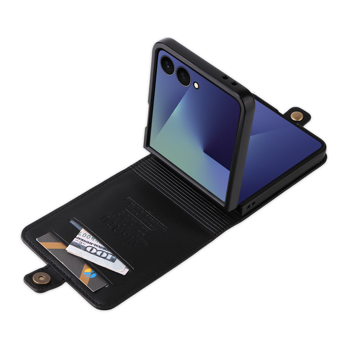 For Samsung Galaxy Z Flip7 5G Phone Cases YIKATU Magnetic Closure PU Leather Mobile Cover - Black