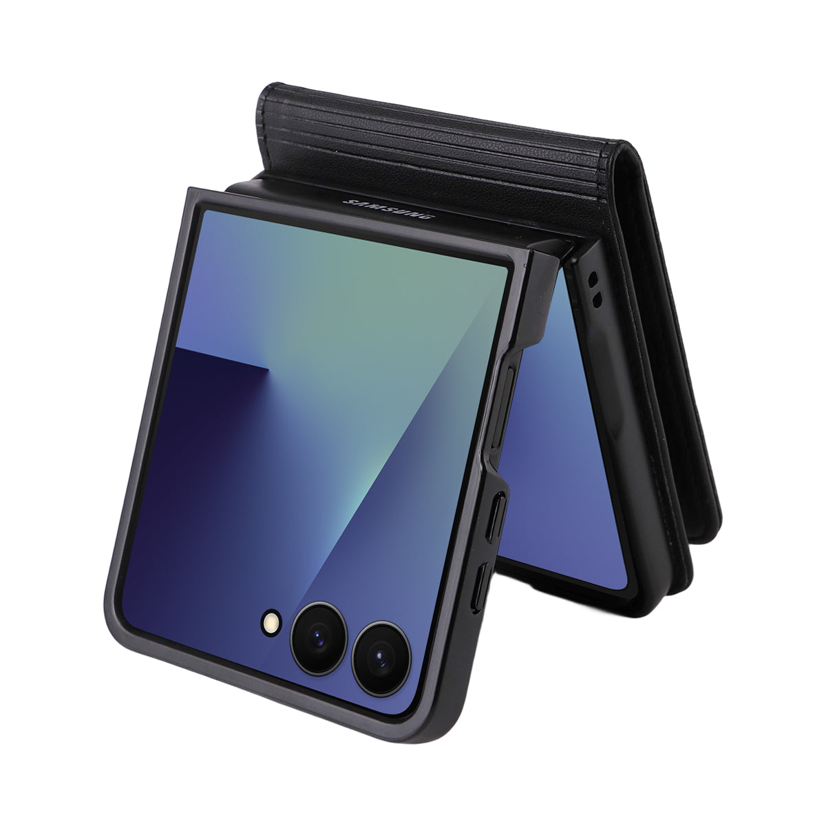For Samsung Galaxy Z Flip7 5G Phone Cases YIKATU Magnetic Closure PU Leather Mobile Cover - Black