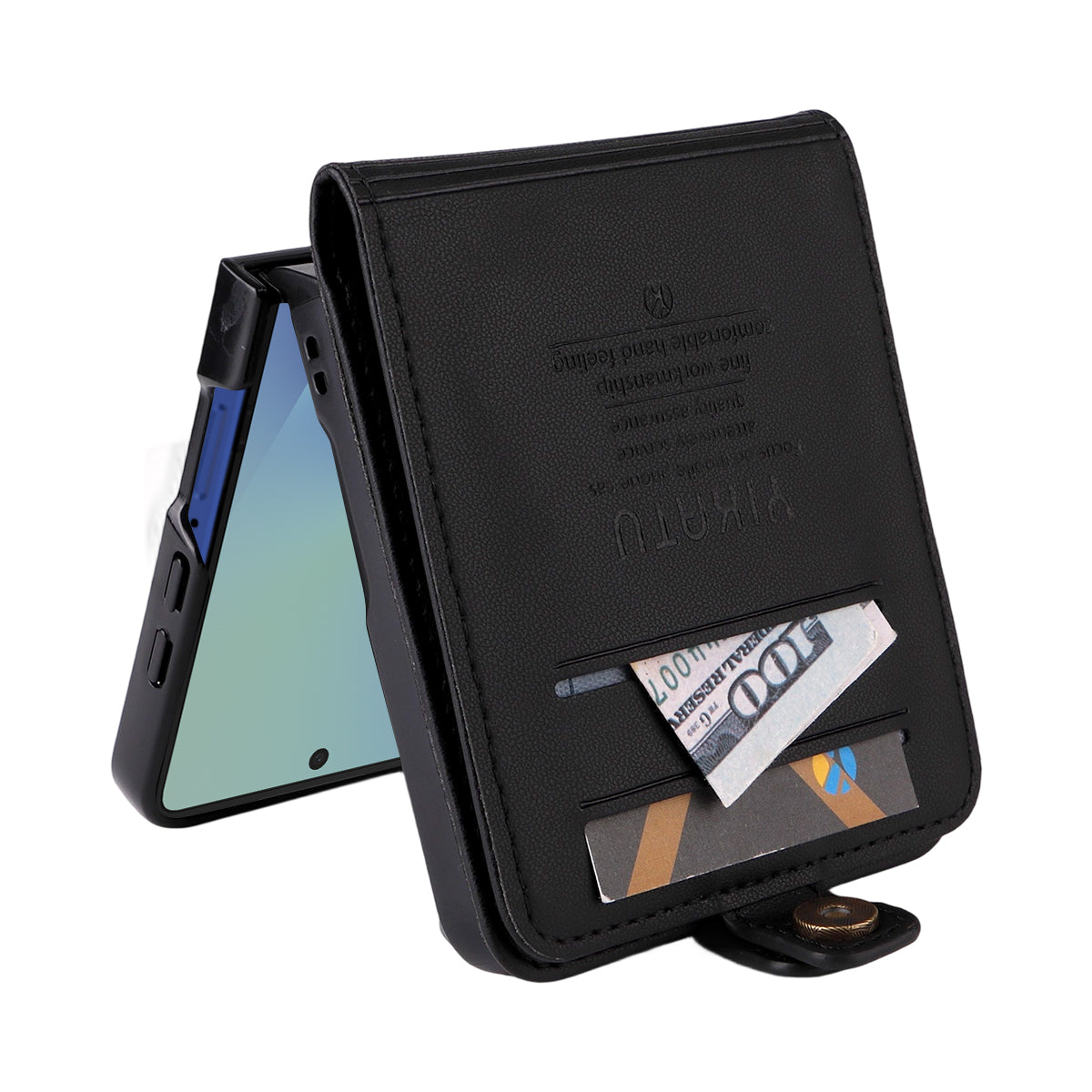 For Samsung Galaxy Z Flip7 5G Phone Cases YIKATU Magnetic Closure PU Leather Mobile Cover - Black