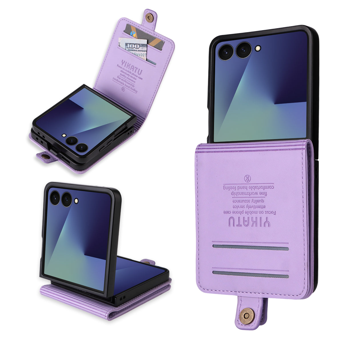 For Samsung Galaxy Z Flip7 5G Phone Cases YIKATU Magnetic Closure PU Leather Mobile Cover -  Light Purple