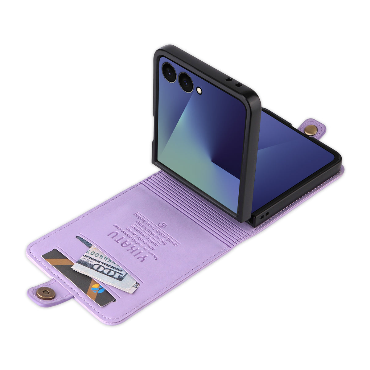For Samsung Galaxy Z Flip7 5G Phone Cases YIKATU Magnetic Closure PU Leather Mobile Cover -  Light Purple