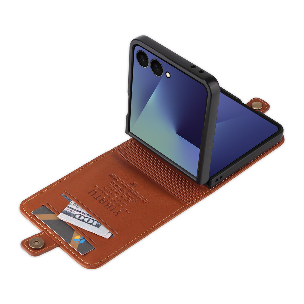 For Samsung Galaxy Z Flip7 5G Phone Cases YIKATU Magnetic Closure PU Leather Mobile Cover - Brown