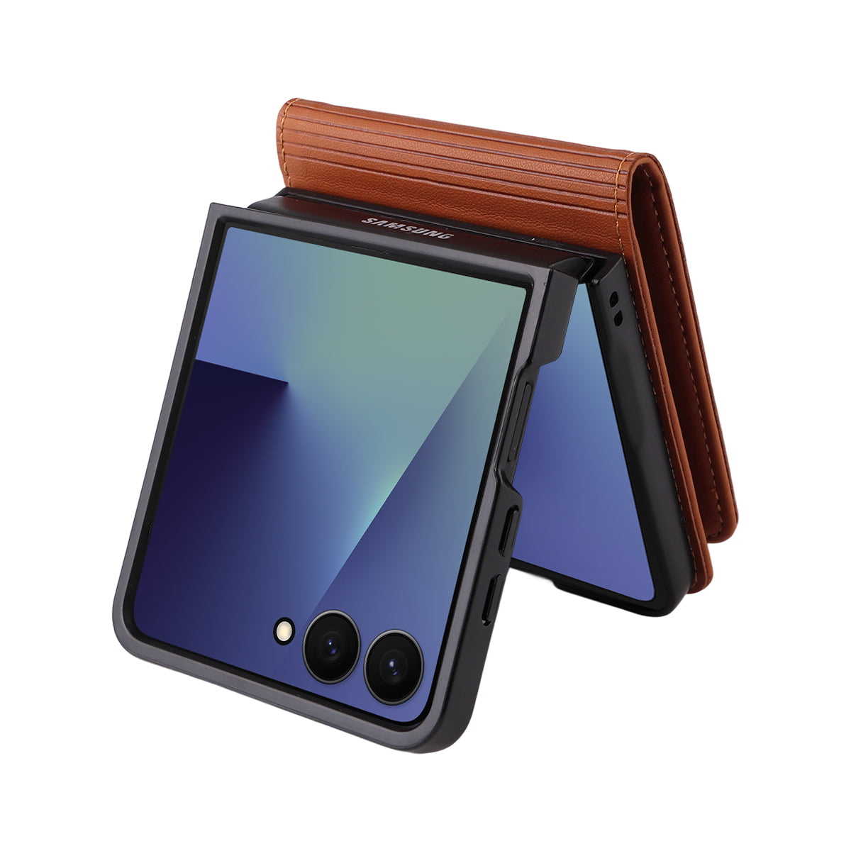 For Samsung Galaxy Z Flip7 5G Phone Cases YIKATU Magnetic Closure PU Leather Mobile Cover - Brown