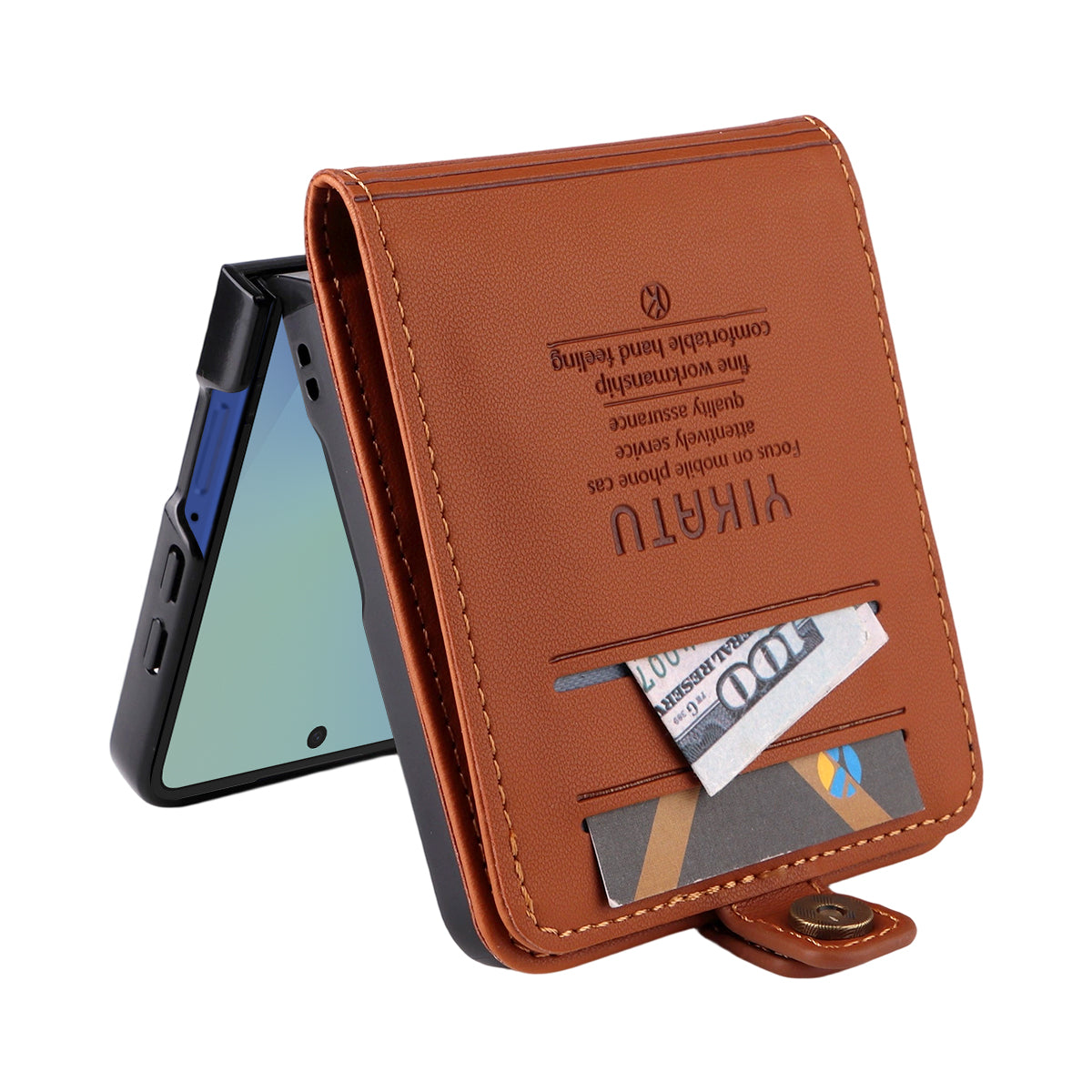For Samsung Galaxy Z Flip7 5G Phone Cases YIKATU Magnetic Closure PU Leather Mobile Cover - Brown
