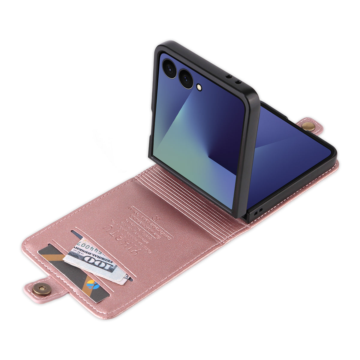For Samsung Galaxy Z Flip7 5G Phone Cases YIKATU Magnetic Closure PU Leather Mobile Cover -  Rose Gold