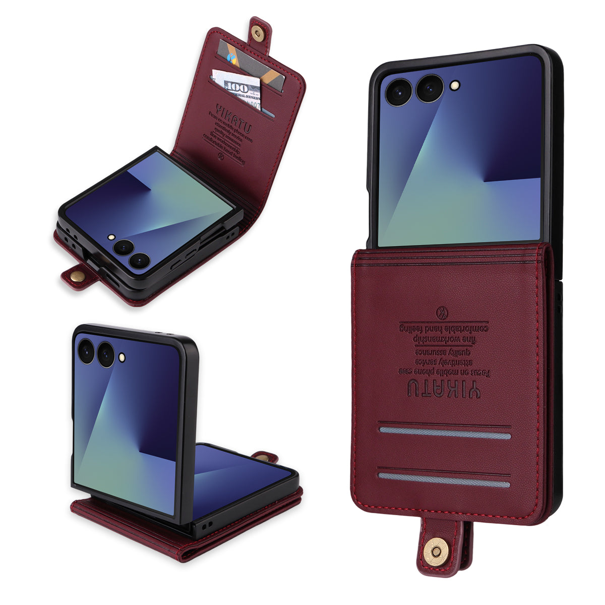 For Samsung Galaxy Z Flip7 5G Phone Cases YIKATU Magnetic Closure PU Leather Mobile Cover - Wine Red