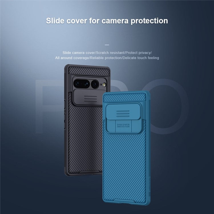 NILLKIN CamShield Pro Series for Google Pixel 7 Pro 5G Drop-proof Phone Case Hard PC Soft TPU Anti-scratch Cell Phone Cover with Slide Camera Cover - Black