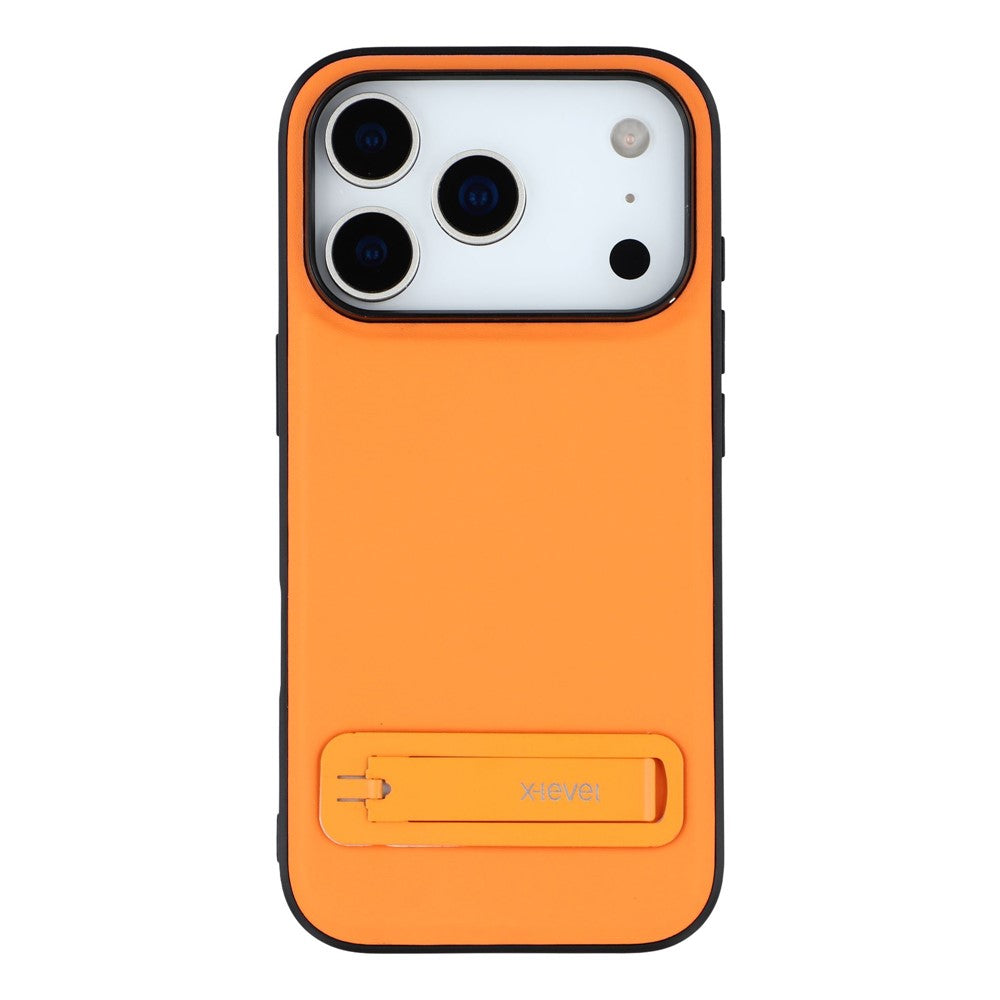 X-LEVEL For iPhone 17 Pro Max Case Leather Coated PC TPU Phone Back Cover with Metal Kickstand - Orange