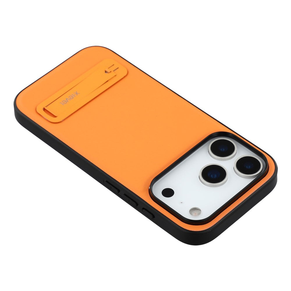 X-LEVEL For iPhone 17 Pro Max Case Leather Coated PC TPU Phone Back Cover with Metal Kickstand - Orange