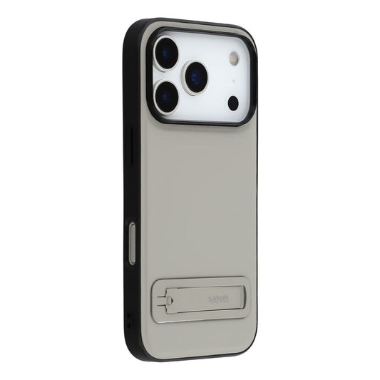 X-LEVEL For iPhone 17 Pro Max Case Leather Coated PC TPU Phone Back Cover with Metal Kickstand - Grey