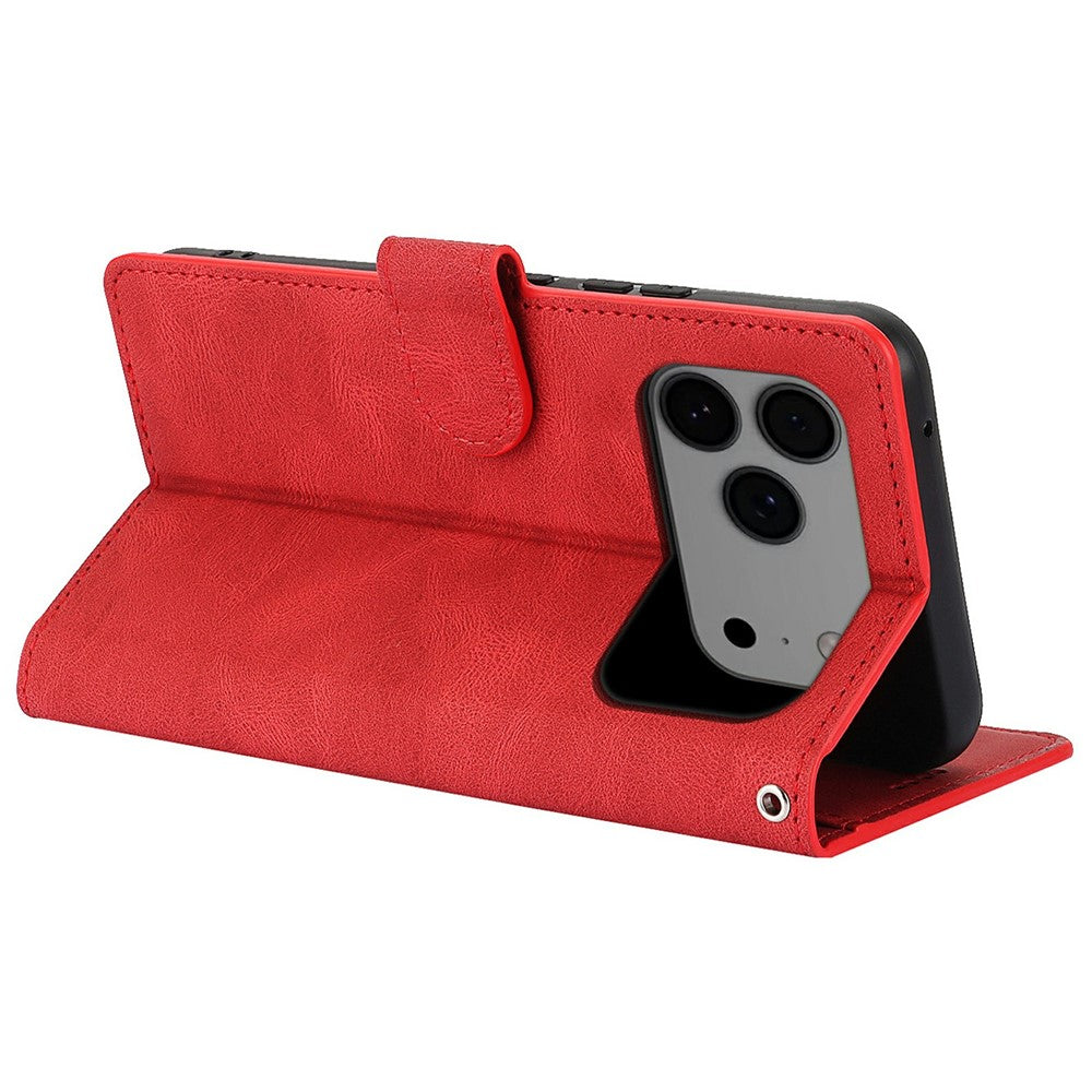 For iPhone 17 Pro Max Case PU Leather Phone Cover with Wallet Stand - Red