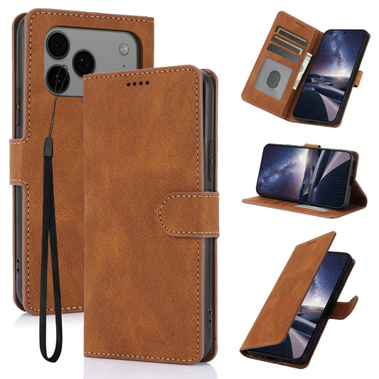 For iPhone 17 Pro Max Case PU Leather Phone Cover with Wallet Stand - Brown