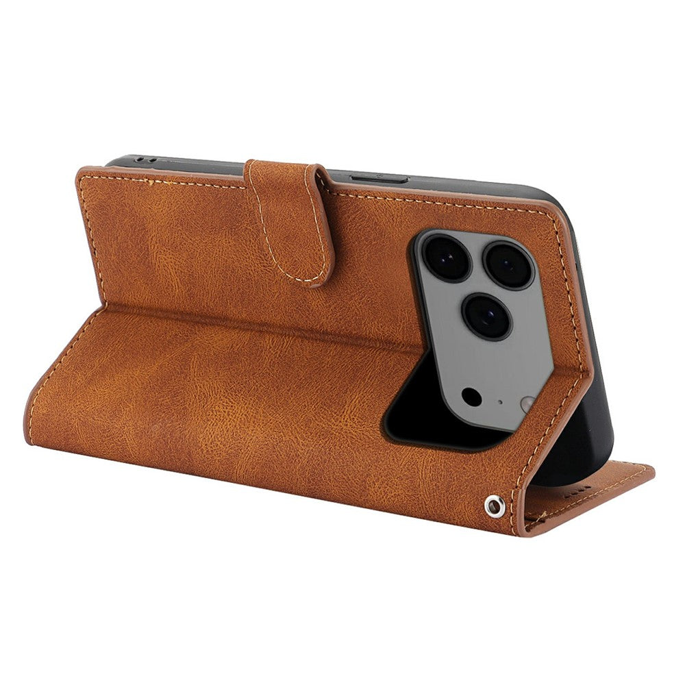 For iPhone 17 Pro Max Case PU Leather Phone Cover with Wallet Stand - Brown