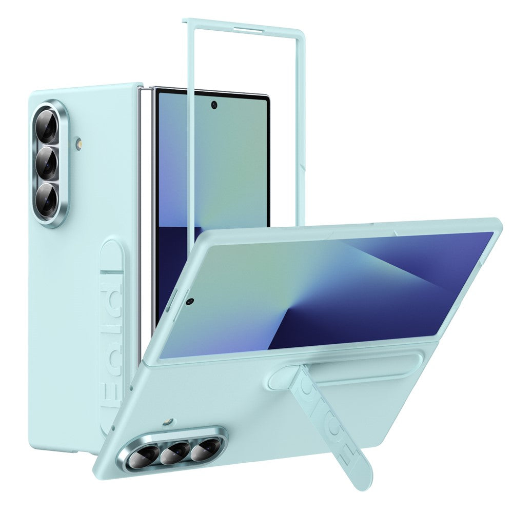 For Samsung Galaxy Z Fold7 5G Case Kickstand Hard PC Phone Cover (without Screen Protector) - Cyan