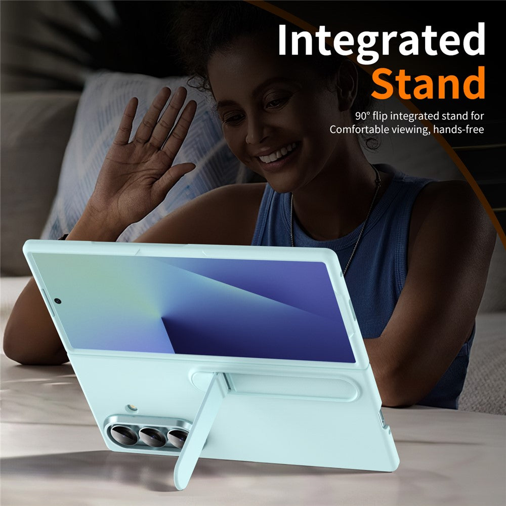 For Samsung Galaxy Z Fold7 5G Case Kickstand Hard PC Phone Cover (without Screen Protector) - Cyan