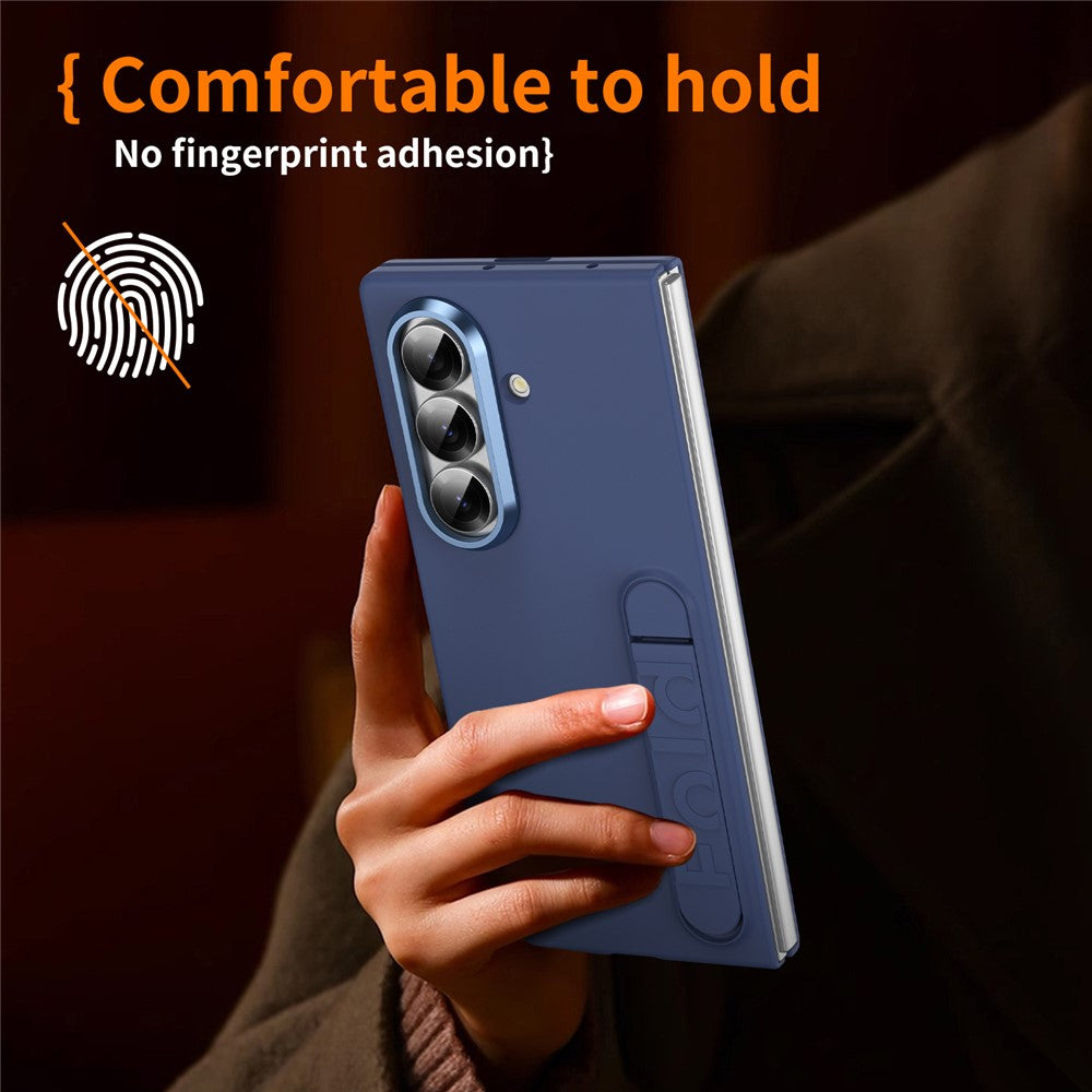 For Samsung Galaxy Z Fold7 5G Phone Case Kickstand PC Cover with Tempered Glass Screen Protector - Navy Blue