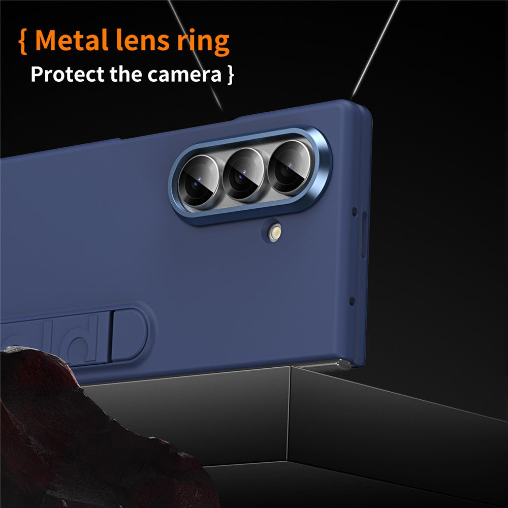 For Samsung Galaxy Z Fold7 5G Phone Case Kickstand PC Cover with Tempered Glass Screen Protector - Navy Blue