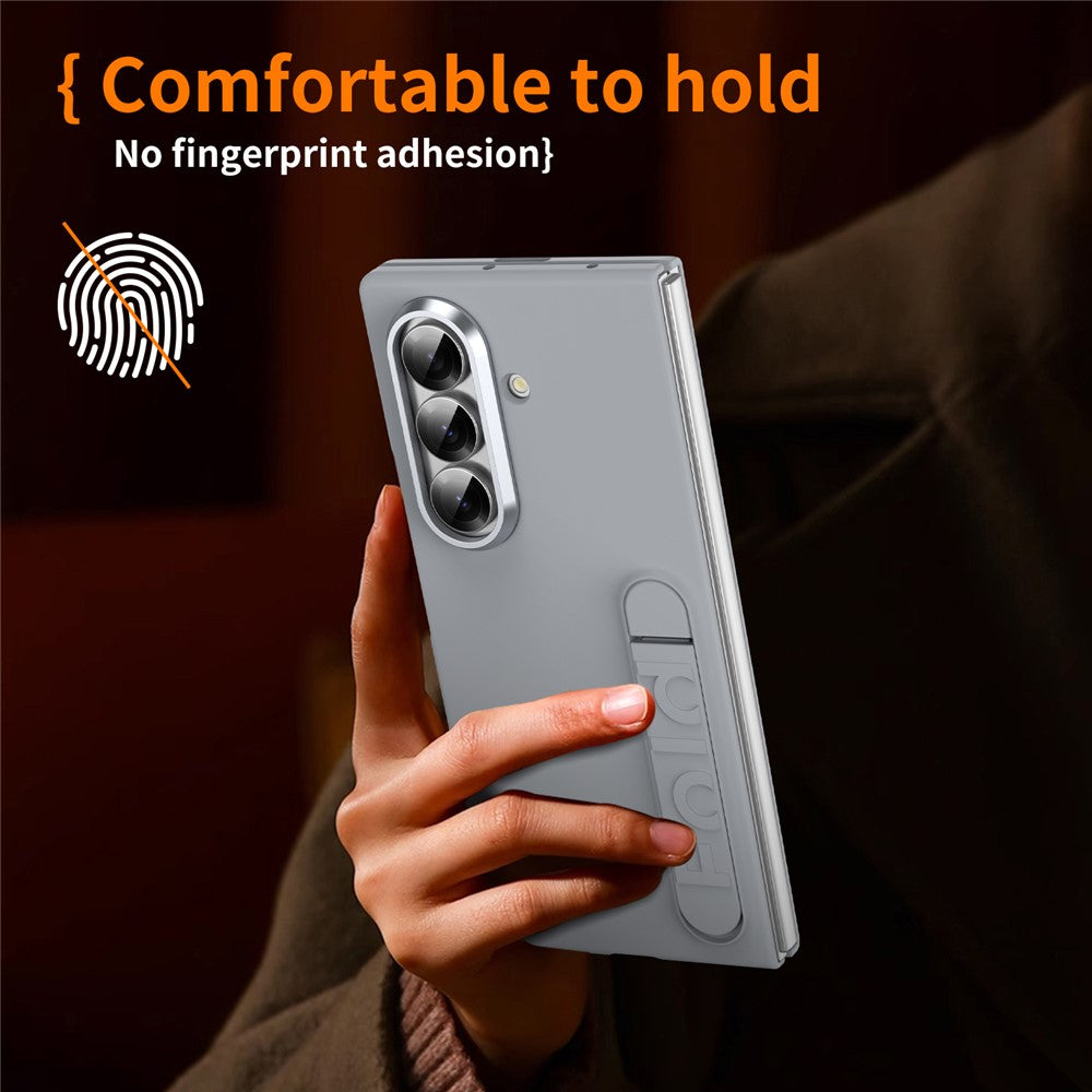 For Samsung Galaxy Z Fold7 5G Phone Case Kickstand PC Cover with Tempered Glass Screen Protector - Light Grey